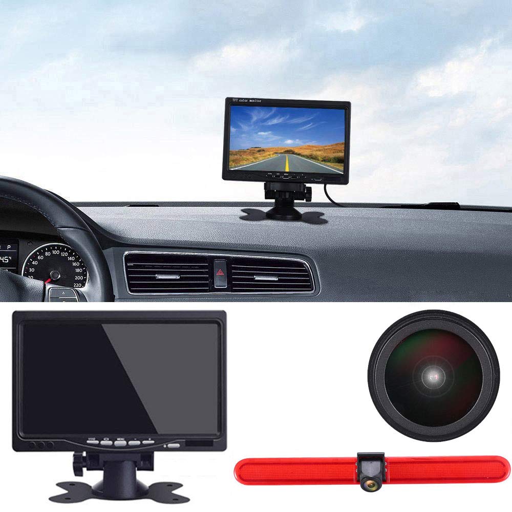 Con monitor LCD de 7 pulgadas, HD 1280p, tercer techo, lámpara de freno, luz trasera, cámara de seguridad para VW T5 Multivan Caravelle T6 con techo alto/T5 C
