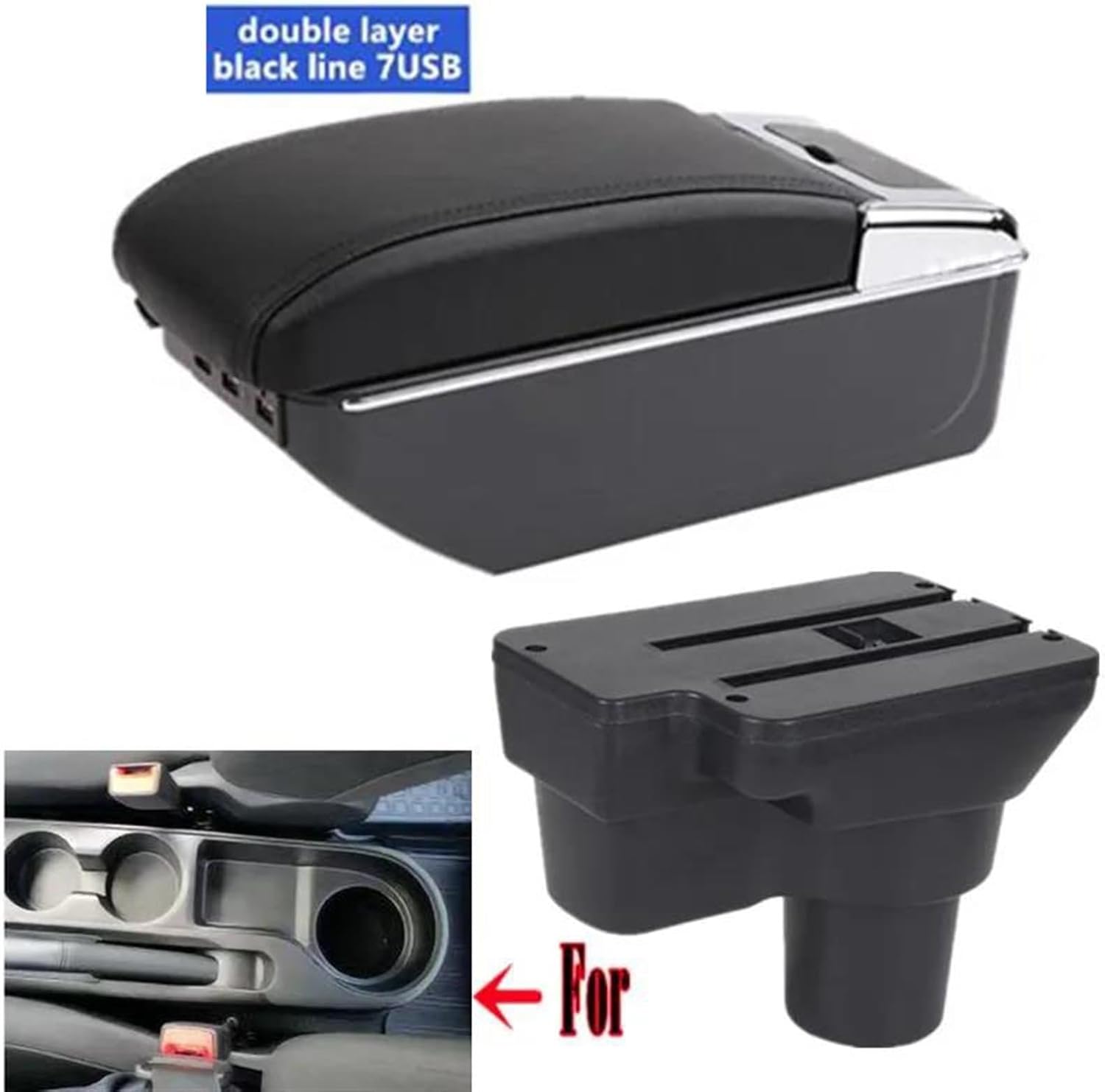 Car Arm Rest Armrest Box With Cup Holder Double Layer Storage Armrest Box With 7 USB Ports For Hyundai For Solaris 2 For Accent For Verna 2017-2022