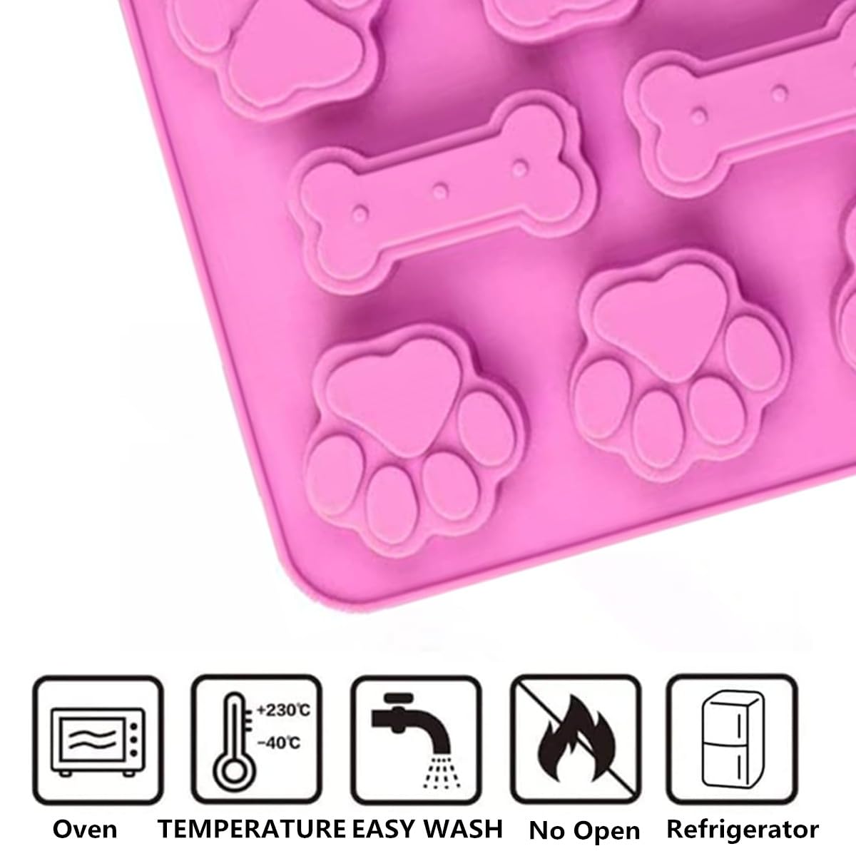 Paquete de 2 moldes de silicona de grado alimenticio, moldes para patas y huesos, moldes de golosinas para perros congelados para hornear cubitos de hielo, golosinas para perros 3
