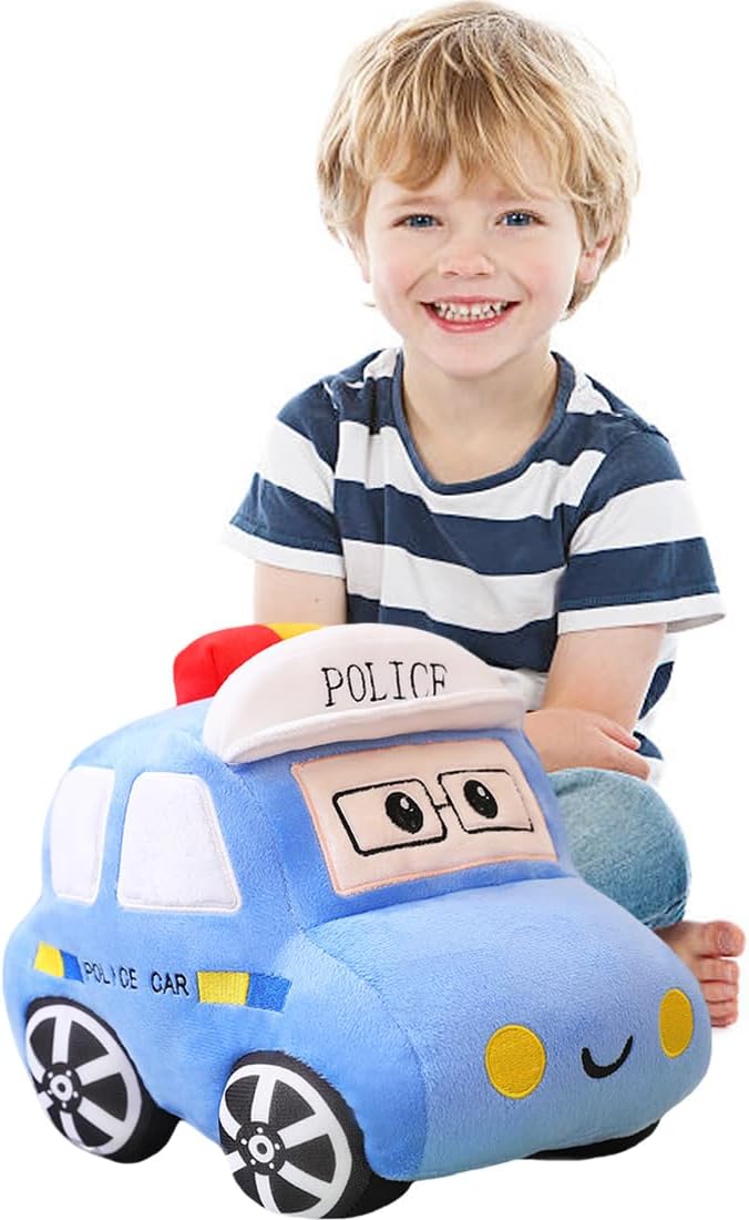 ELAINREN 3D Police Car Plush Pillow Cartoon Police Car