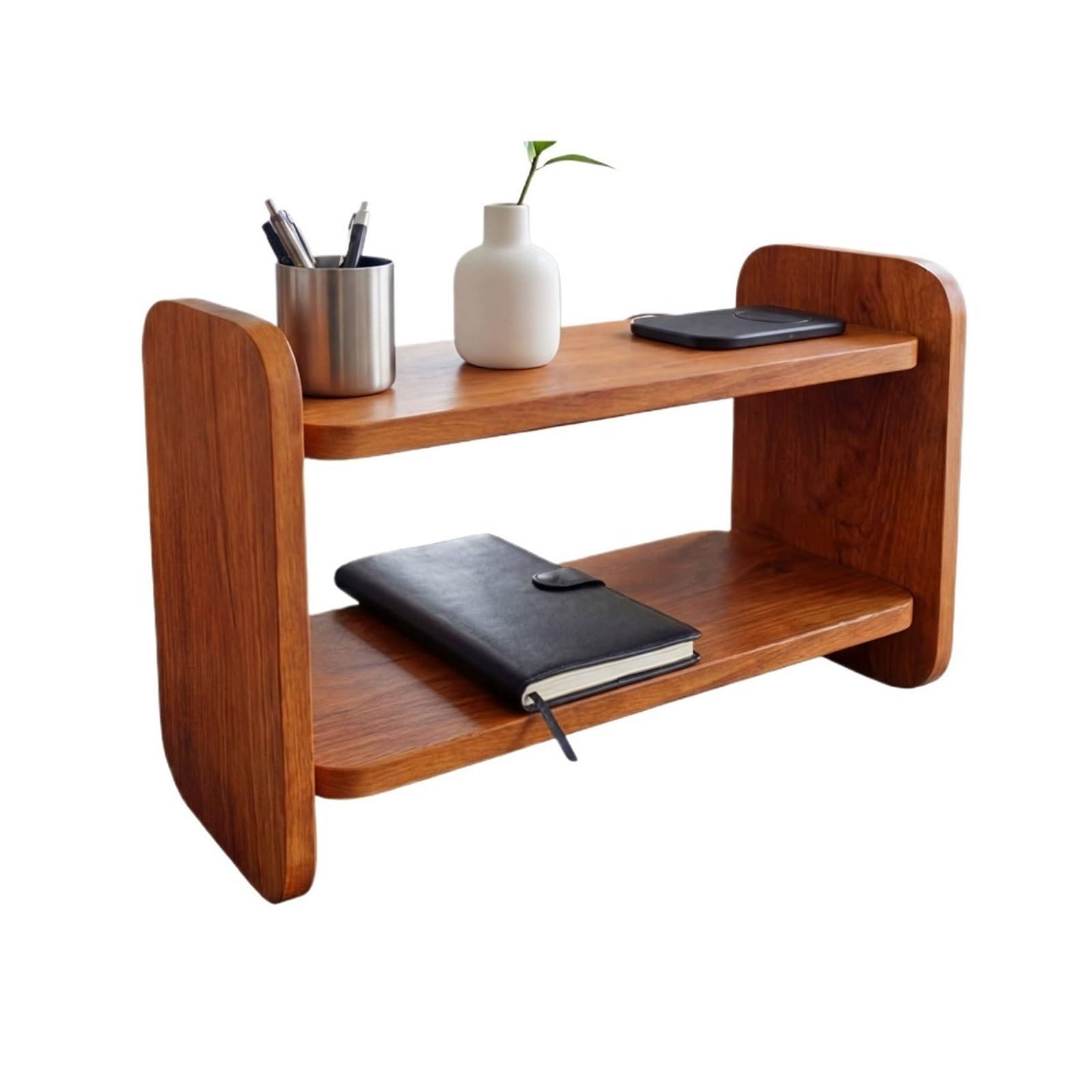 XUJUAN-0227 Bookshelf Vintage Style Open Desktop Bookshelf 2-Tier Wooden Storage Rack for Study Office