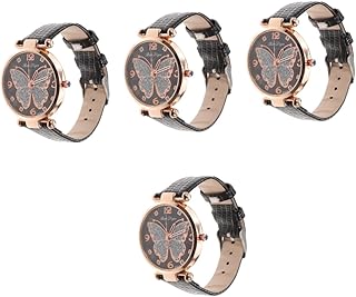 4 Pçs Relógio Feminino Borboleta Relógio Feminino Relógio De Pulso Feminino Relógio Casual Pulseira De Couro Para Mulheres Relógio Feminino Moda Relógio De Pulso Elegante Relógio