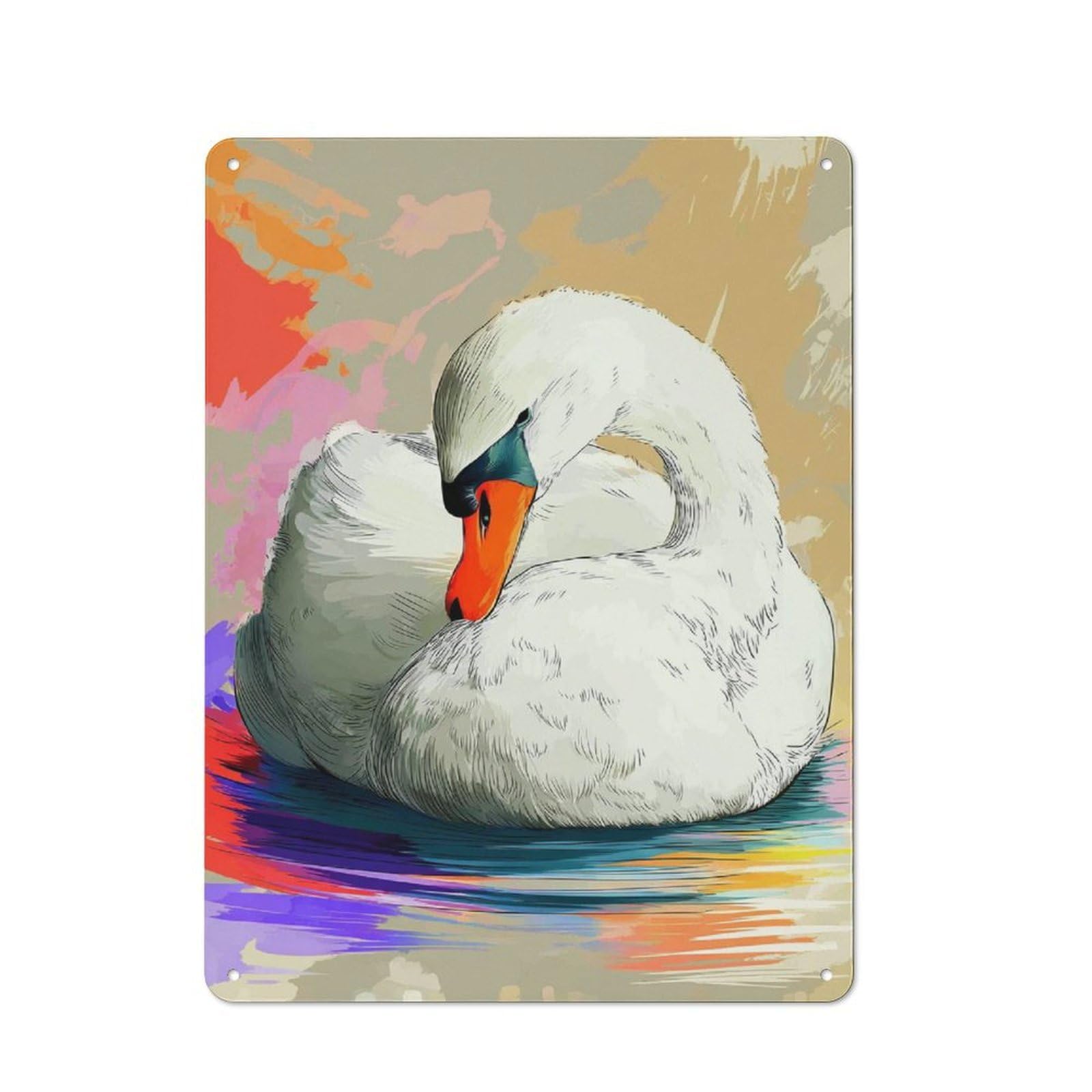 Junmoney Colorful Swan Painting Tin Wall Plaque 40X30cm With For Bar Or Restaurant, Housewarming Present For People Styling Bar And Restaurant
