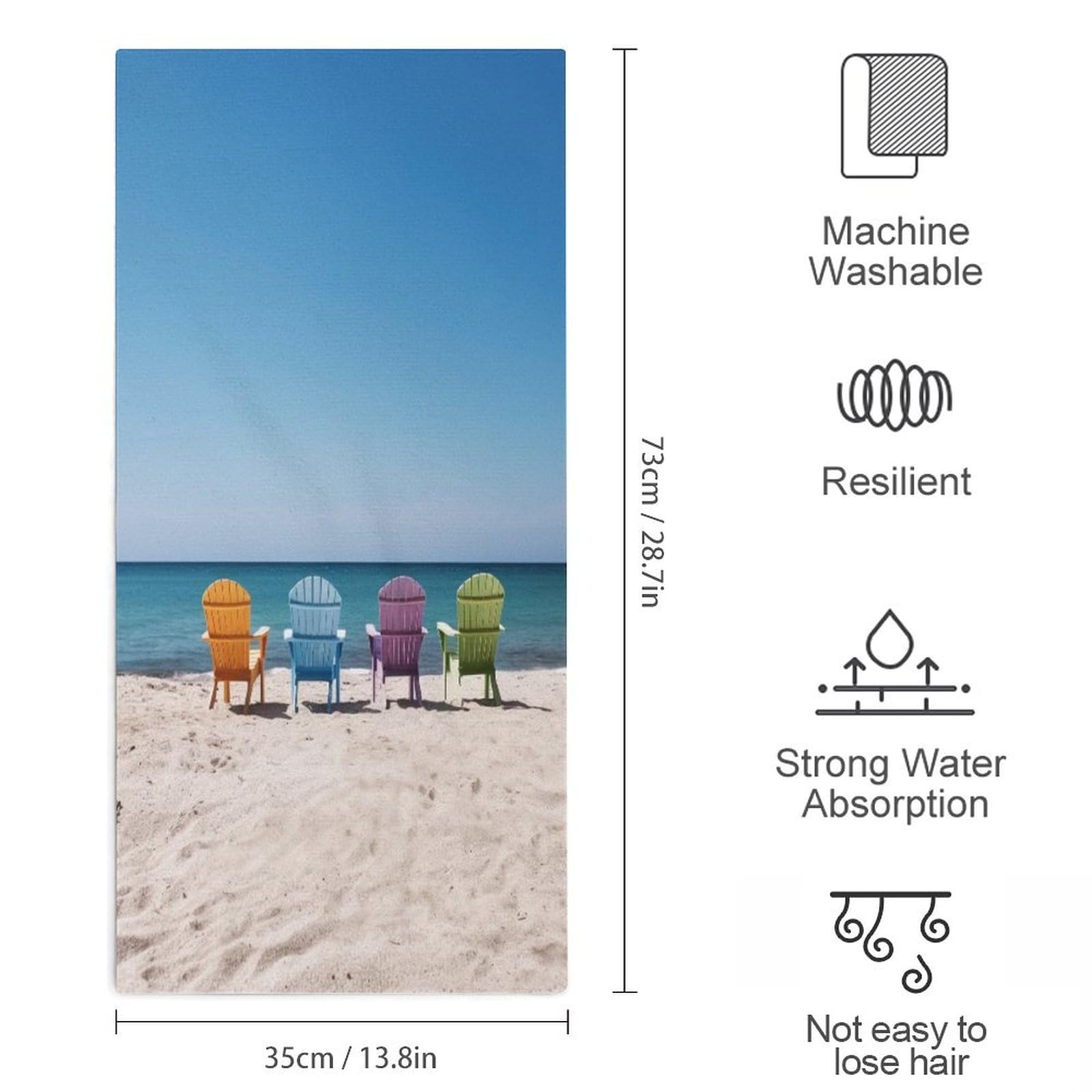 LYDSKGEQ Portable Towels, Chairs Beside The Blue Sea Sky Printed Towels,Yoga Towels,Adult Towels,Fitness Towels,Travel Towels