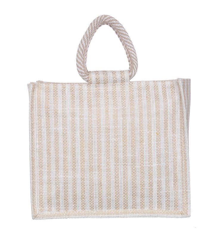 Sainik's Jute Bags Transparent Clear Window Stripped Jute Bags for Wedding Return Gifts Basket Room Hamper Tote Bag with Zipper, Goody Bag (25CMX29CMX15CM) Pack of 12 4