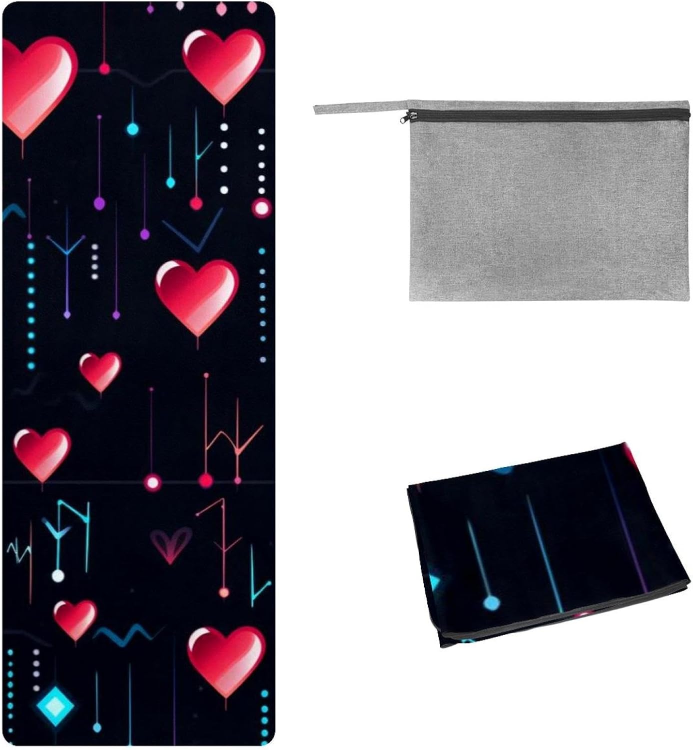 Yoga Towel, Love Heart Pattern Non Slip Sweat Absorbent Hot Yoga Mat Towel for Hot Yoga, Pilates and Fitness - 72.8" x 26.8"