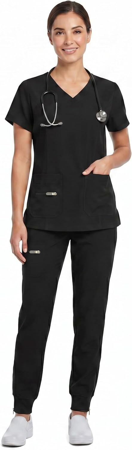 MEDBLU Scrubs Set For Women 2 Piece Medical Uniform with V-Neck Top & Jogger Scrub Pants For Women (S-2XL)