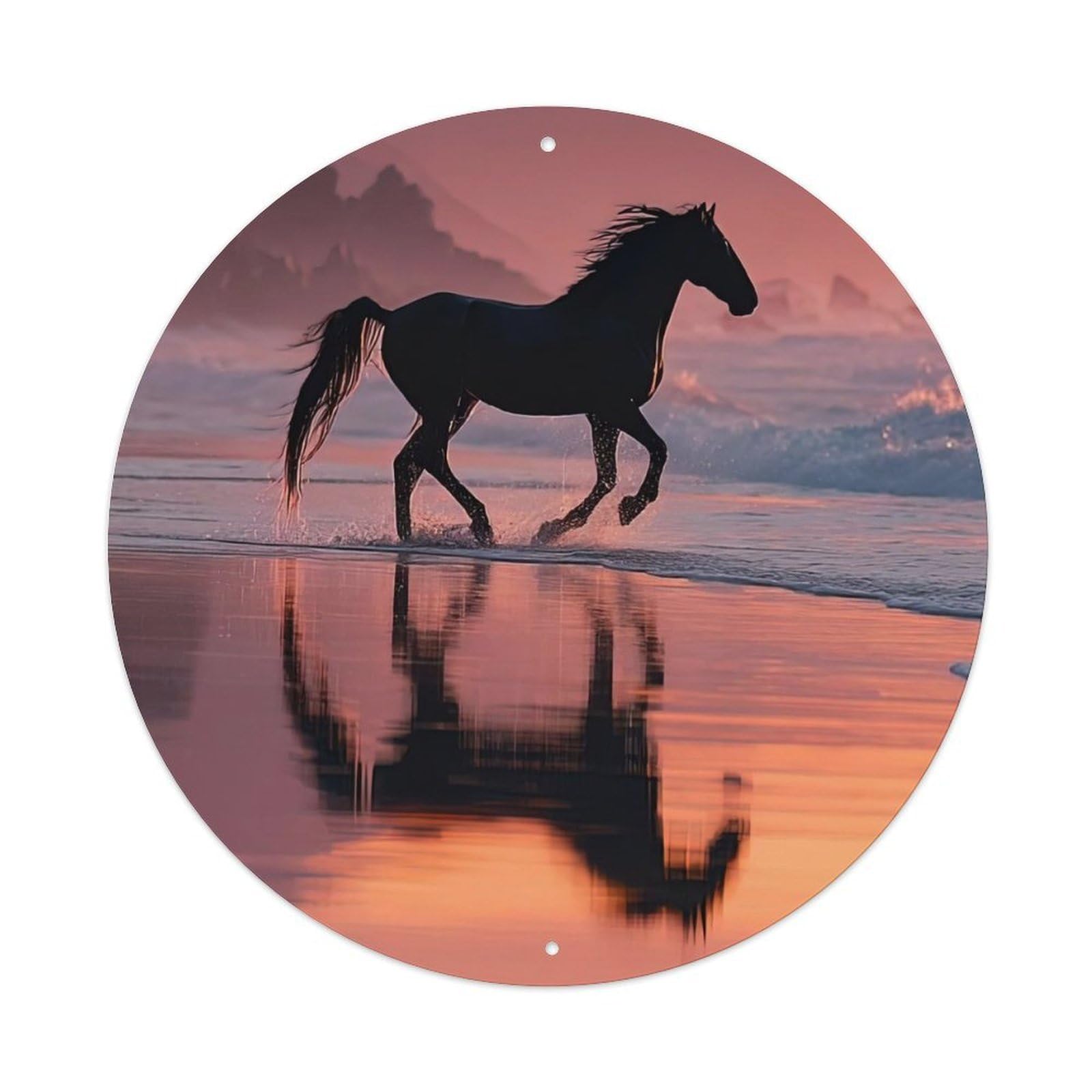 Cwbufd Vintage Style Animal Horse Running Coastal Sunset Nature Landscape Vintage Metal Tin Sign Plaque Wall Decor For Cafe, Club Bar, Office, Garden Metal Poster 8X8inch