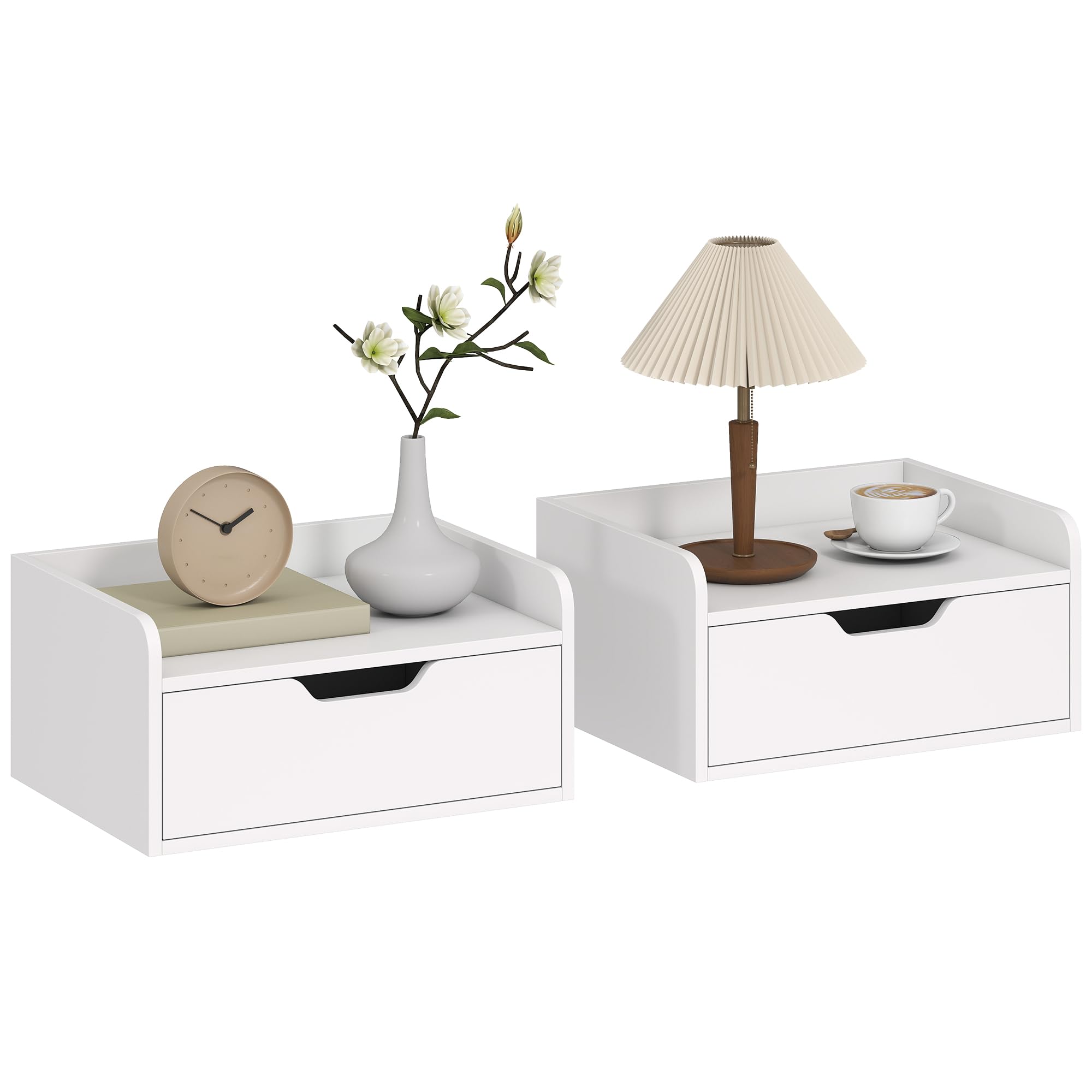 HOMCOM Floating Nightstands Set of 2, Wall Mounted Bedside Table with Storage Drawer for Bedroom, White