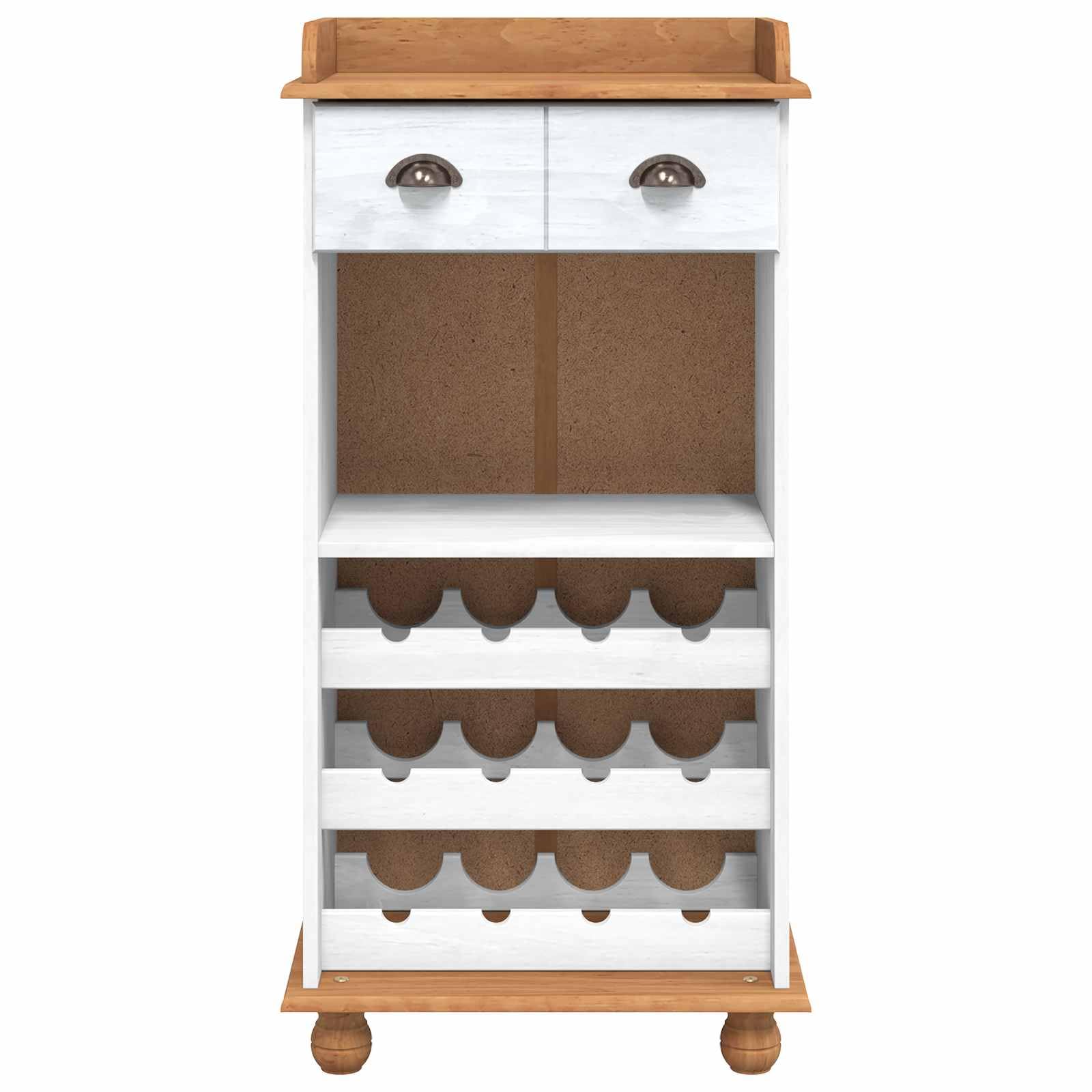 ASKIM - Cantinetta per vino bianca con superficie miele, in legno di pino massiccio, 57 x 37 x 114 cm, autoportante, per cucina, sala da pranzo, soggiorno, con vano portaoggetti e