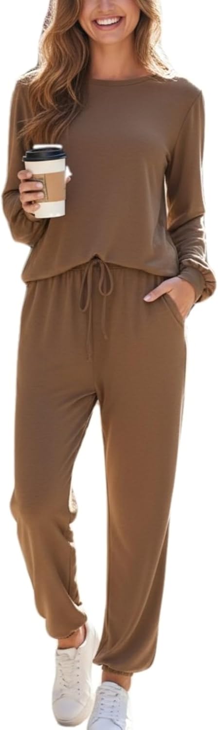 CUPSHE Womens 2 Piece Outfits Lounge Sets Long Sleeve Tops Drawstring Jogger Pants Spring Travel Pants Sets