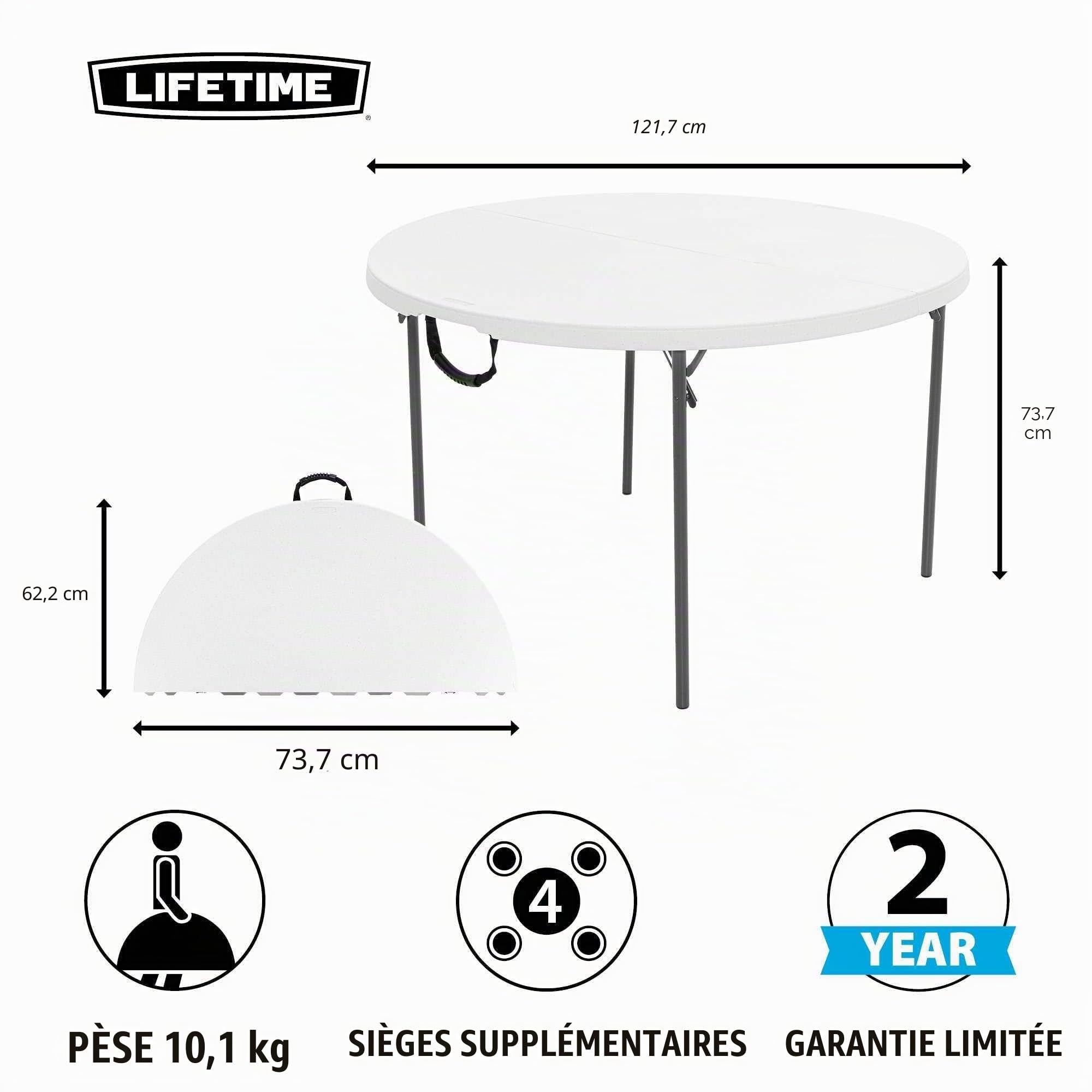 Lifetime Table Ronde Pliante 122 cm