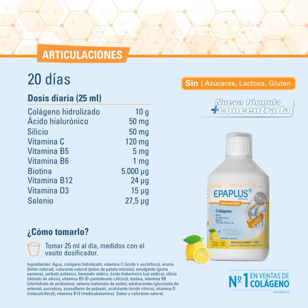 EPAPLUS Articulaciones Pack 2 Unidades Colágeno Líquido Sabor Limón 500 ml – Ayuda a la Movilidad y Salud Articular – Con Vitamina C – Tratamiento 40 Días