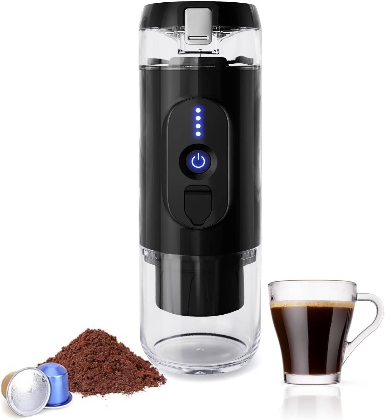 Presso XI | 110 ML | Portable Coffee Maker | Grinded Coffee & Coffee Capsules | Instant Warming | Travel Coffee Maker | Portable Coffee Maker | Car Coffee Maker | Travel Coffee Maker