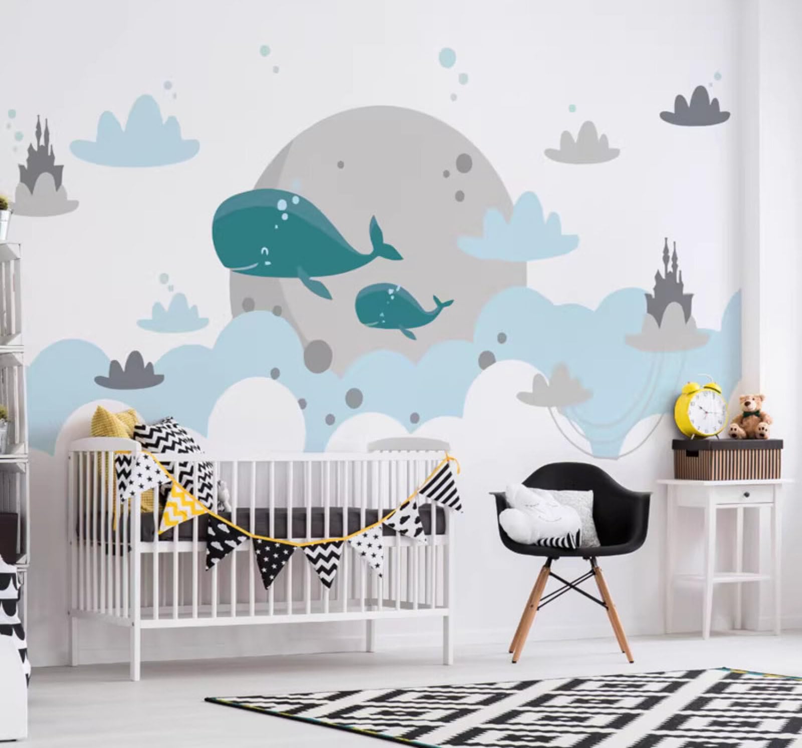 Cartoon Minimalist Whale Castle Creative 3D Wallpaper Easy Install Feature Office Living Room Sofa Bedroom TV Background Wall Decoration-400cm×280cm