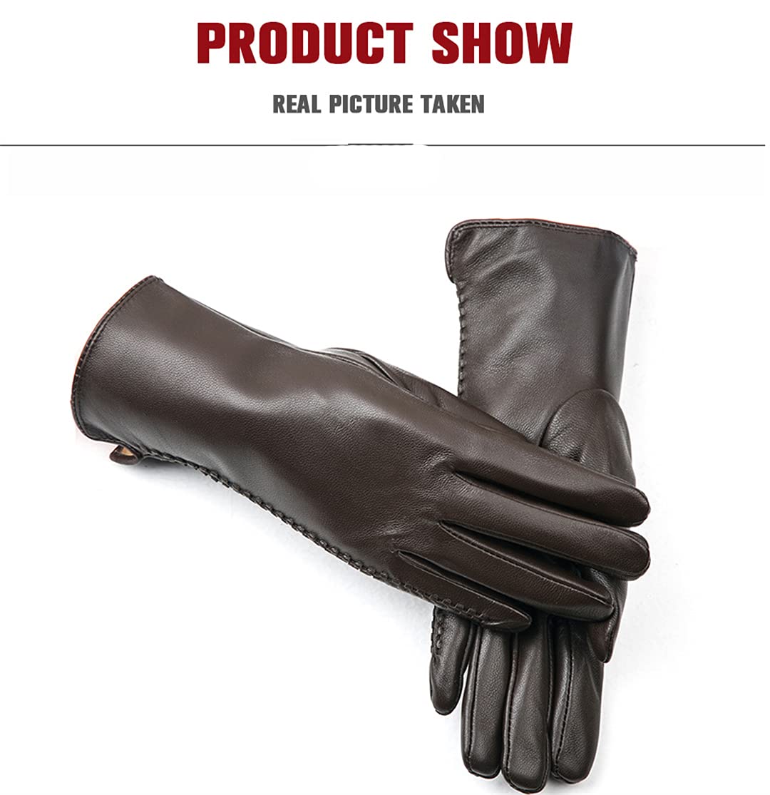 Guantes de cuero para mujer con forro polar cálido, guantes de conducción de cuero a prueba de viento para exteriores Lake Blue 7