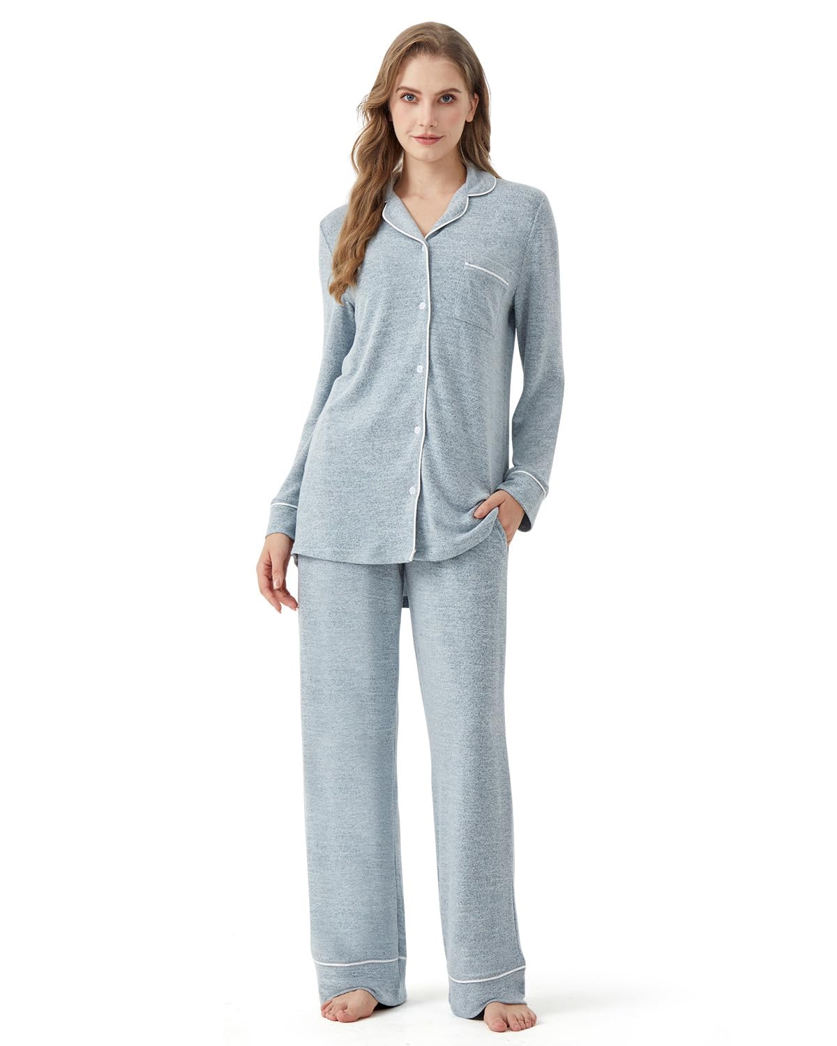 Zylioo Tall Damen Schlafanzug Zweiteiler Extra Lang Pyjama Set Langarm Hausanzug Loungewear Sleepwear
