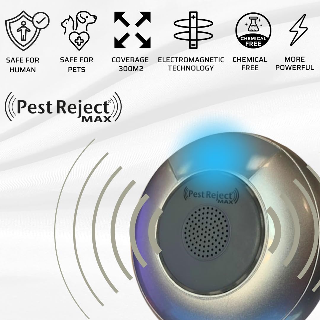 MAX, Repelente Efectivo de plagas, Insectos y roedores, Más Potente y Más Efectivo, Tecnología Electromagnética + Ultrasonido, Frecuencia Variable (1 Unidad)
