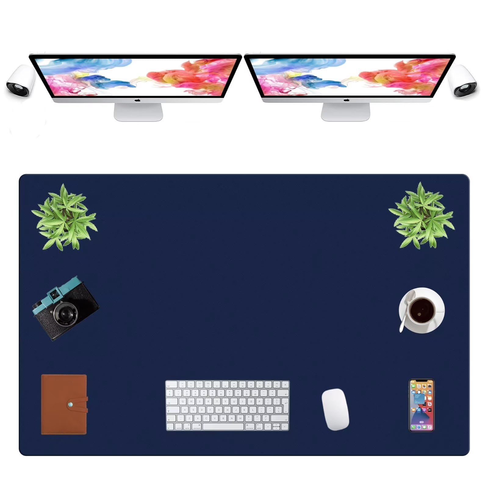 LL-COEUR Extra Large PU Leather Desk Mat Large Mouse Pad XXL Waterproof Table Mat Office Laptop Writing Pad (47.2 x 29.5 inch, Navy Blue)