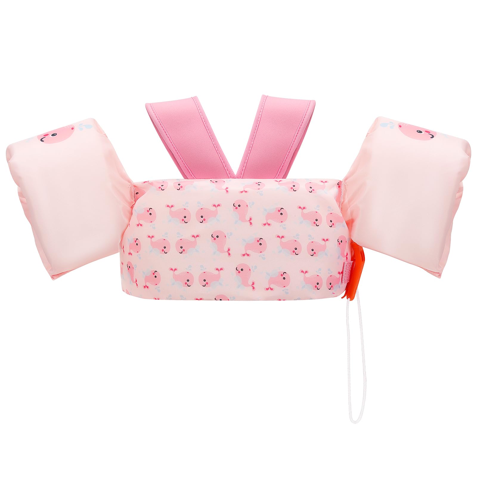 MoKo Fascia da Braccio per Bambini 20-50 lbs, Giubbotto da Nuoto a Cartoni Animati con Design a Y, Cinghie di Ssicurezza e Fischietto d'Emergenza, Balena Rosa