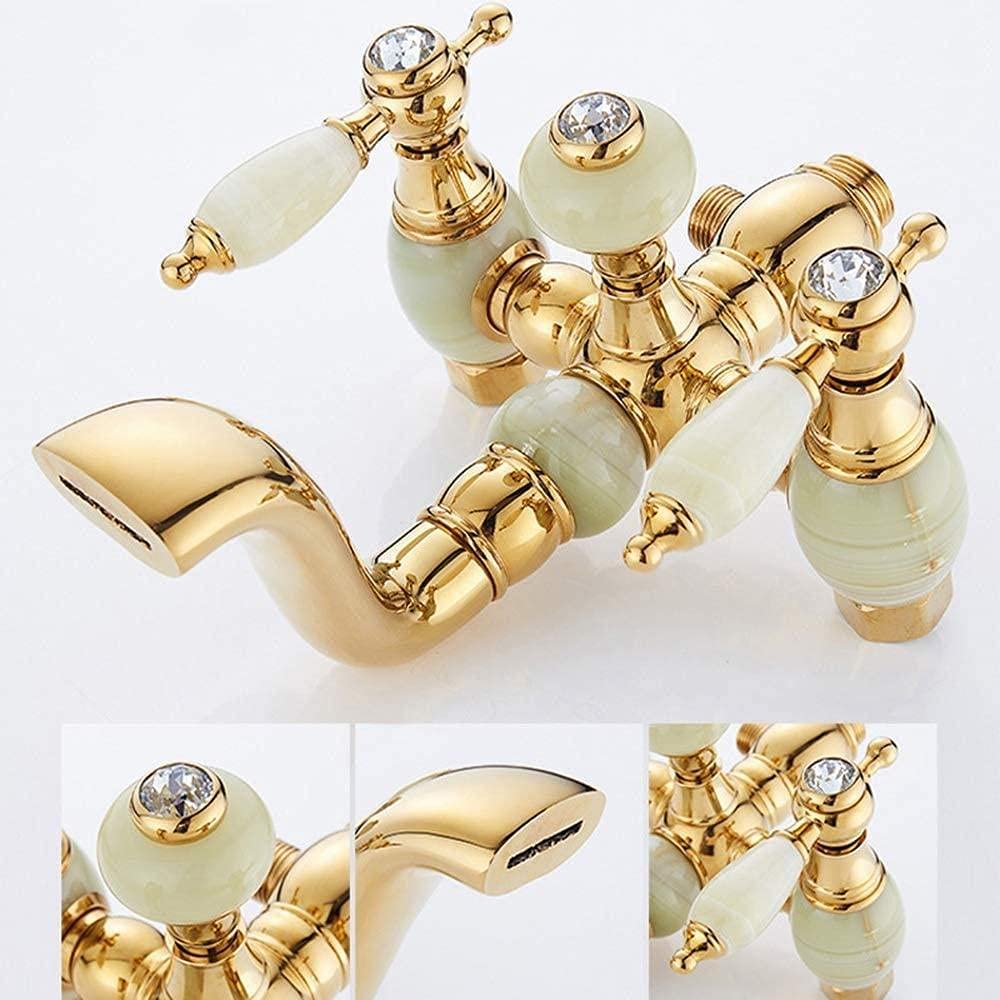 Cabezal de Ducha Totalmente de Cobre Dorado Jade Retro de Tres velocidades, Juego de Ducha, Grifo de Ducha multifunción Decorativo,