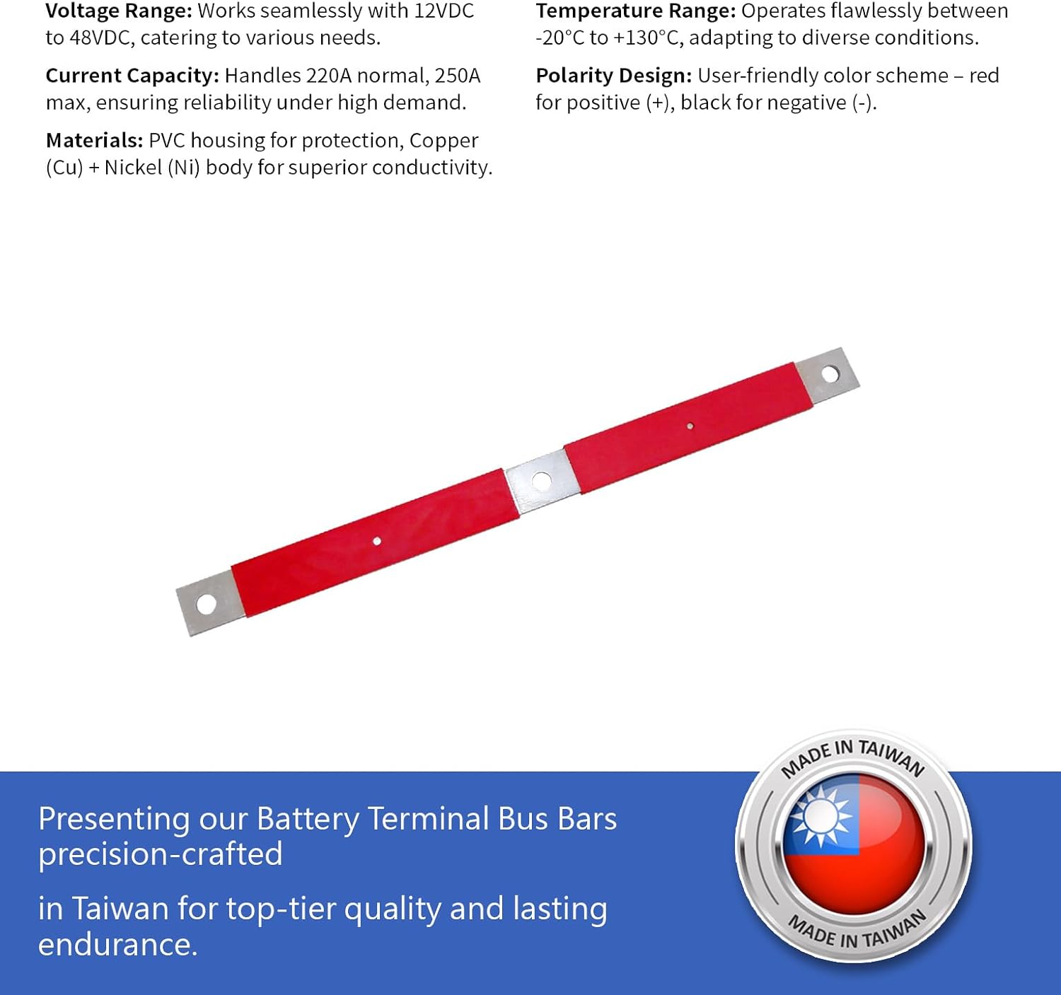 partsPTT 3P Three-Hole Battery Bar Terminal Block | Compatible with Volvo Models | Durable Auto Parts - (Red Positive)