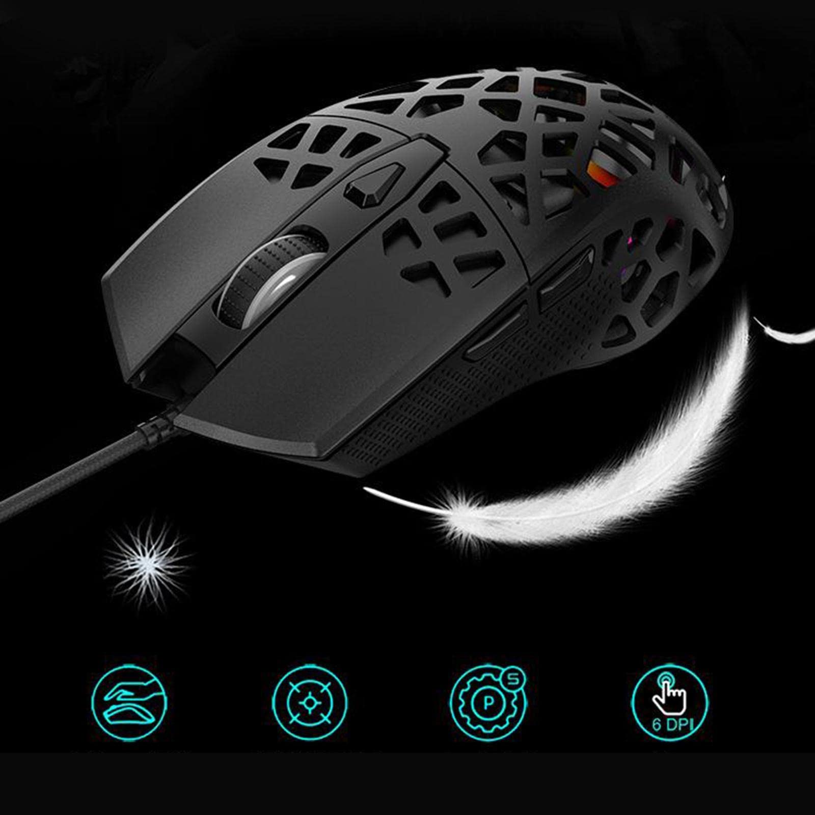 5 set di mouse da gioco RGB ultraleggero con design a nido d'ape cablato per computer nero