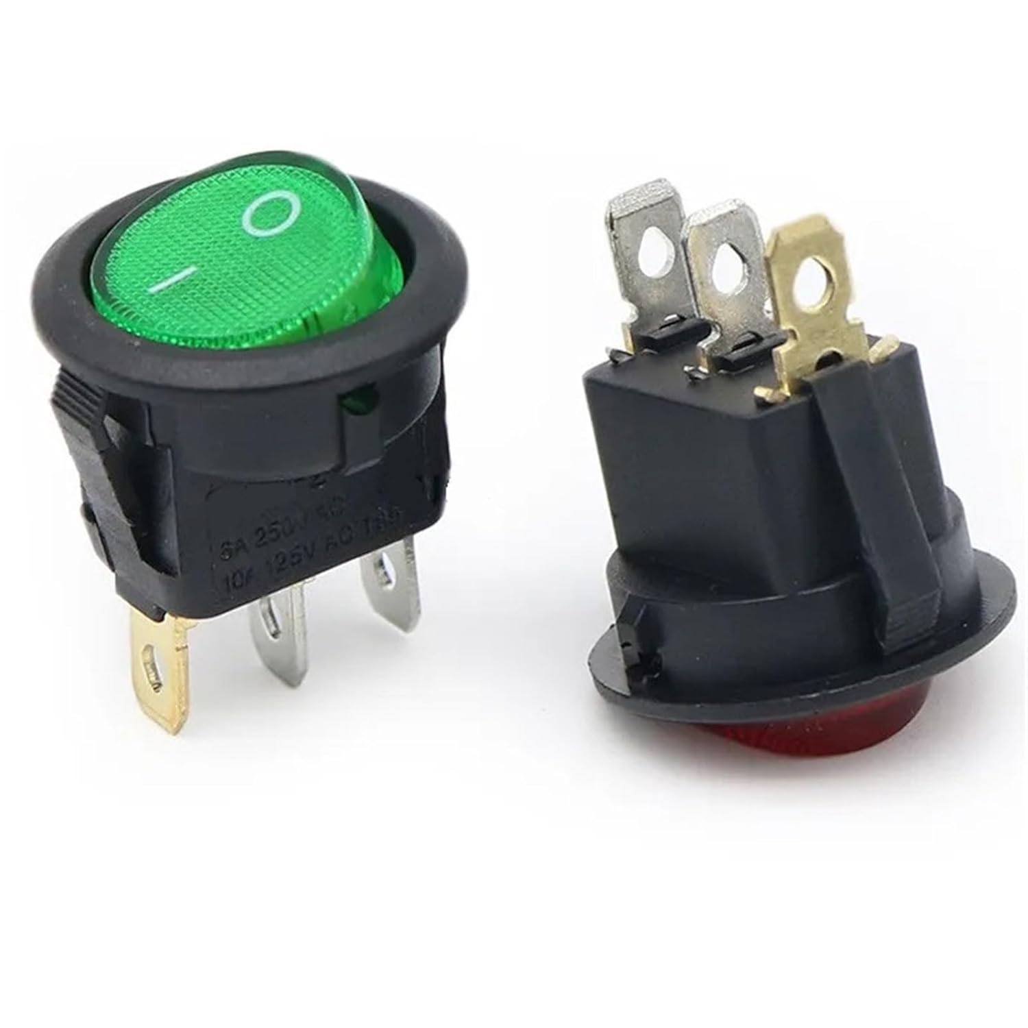 Round Rocker Switch, 12V/220V LED, 16A, 3-Pin ON/Off, Green Light, KCD1, 4-Pack (Yellow 220V)