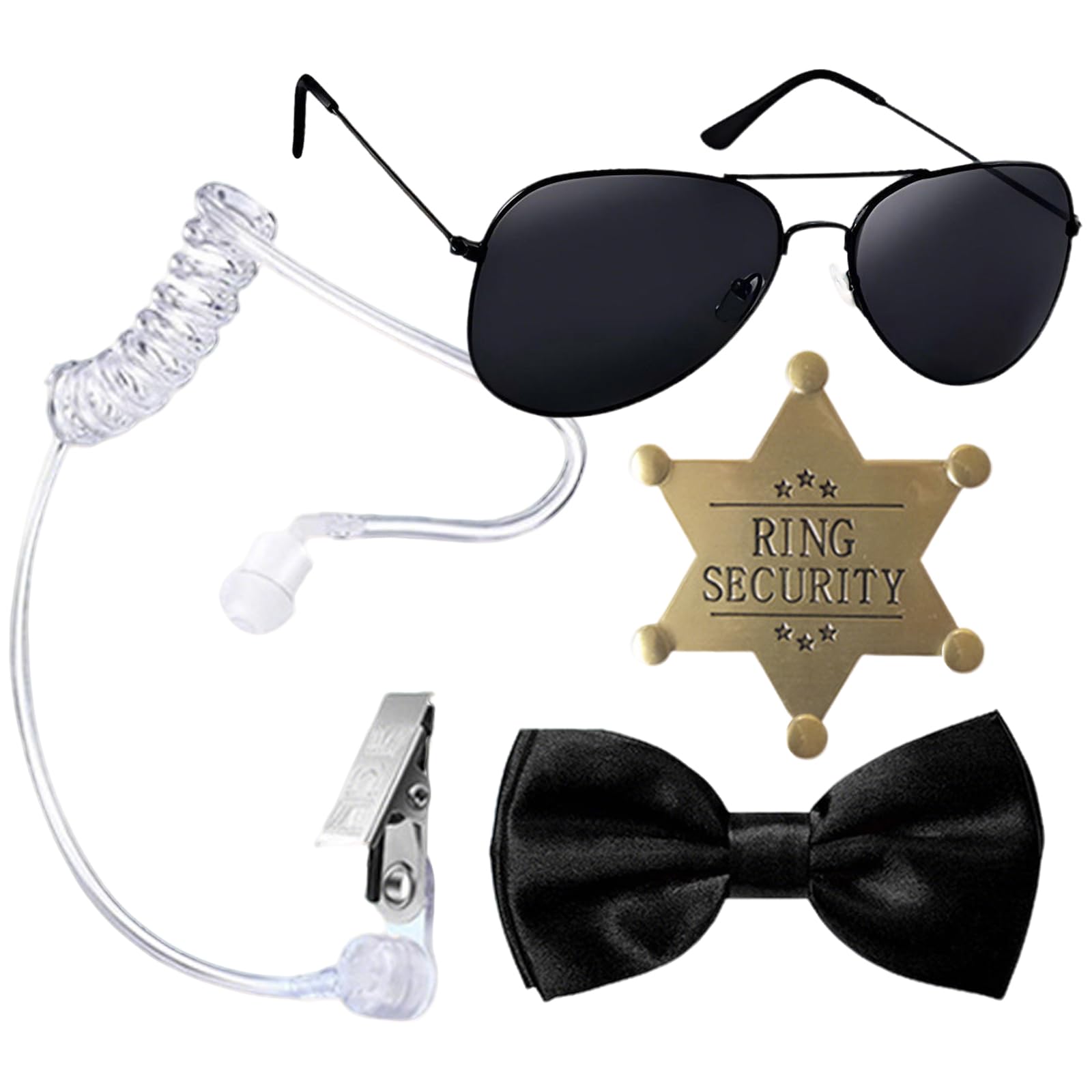 Embhlitfe 4 Pcs Ring Wedding Security Set,Kids Wedding Sunglasses Ring Bearer Proposal Bow Tie Rings Bearer Gifts,Rings Security Badge and Earpiece Cosplay for Kids Weddings Props Police FBI Cosplay