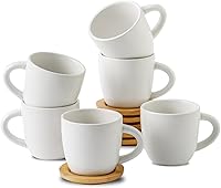 Vista 1 de Hasense Tazas de capuchino con platillos, juego de 6 tazas de café de cerámica de 6 onzas, perfectas para expreso, bebidas de café especiales, café