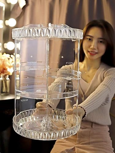 Miniatura 4 de PJLANDI Organizador de maquillaje acrílico con rotación de 360 grados, soporte de almacenamiento cosmético estante Perfume en tocador de baño Patrón