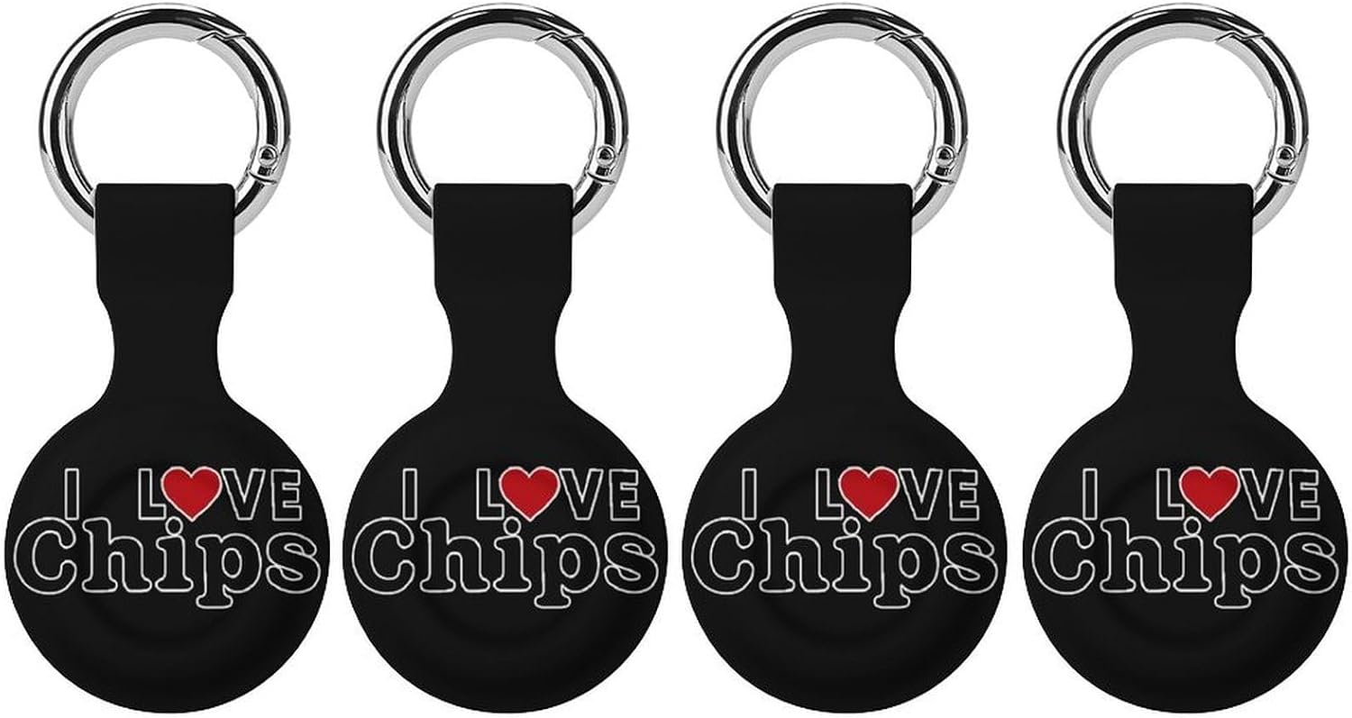 I Love Chips Case Compatible with AirTag Holder Cover with Keychain Ring for Bags Luggages