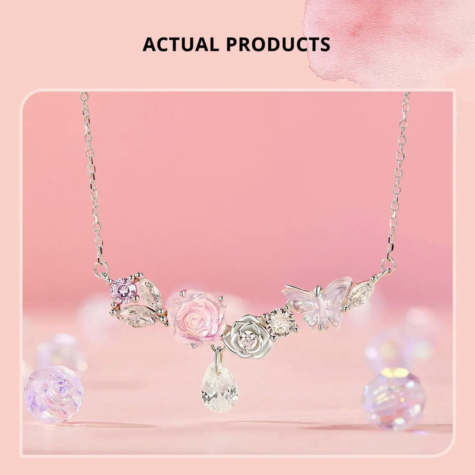 Collana Con Fiore Romantico In Argento Sterling 925, Catena A Farfalla Fantasy Per Donna, Regalo Di Alta Gioielleria Per San Valentino
