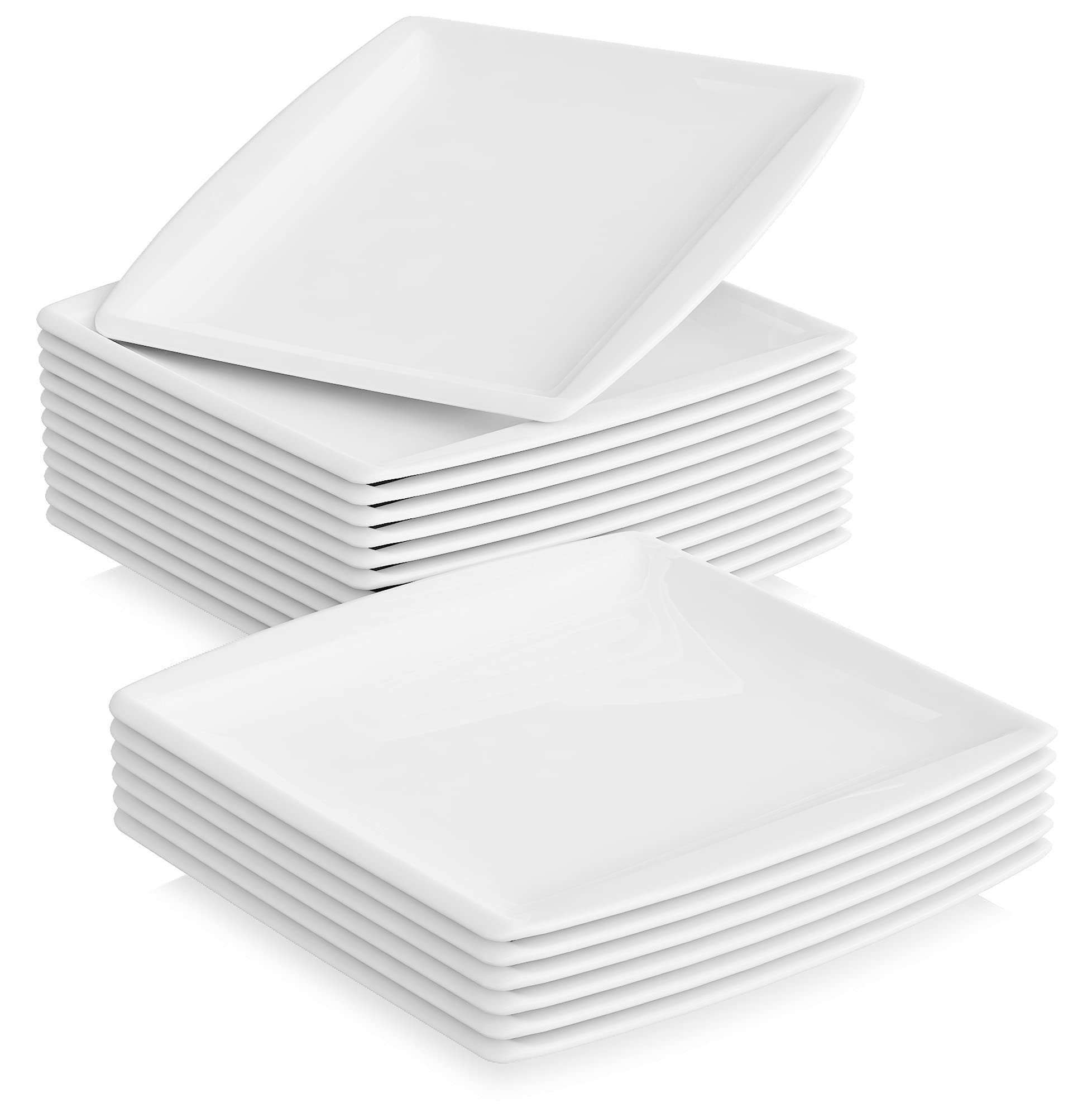 MALACASA Série Blance Assiettes Plates Carrée en Porcelaine, 18 pièces Grande Assiettes pour Dîner, 26,5 cm, Assiettes Service de Table Blanche, Micro-Ondes et Lave-Vaisselle