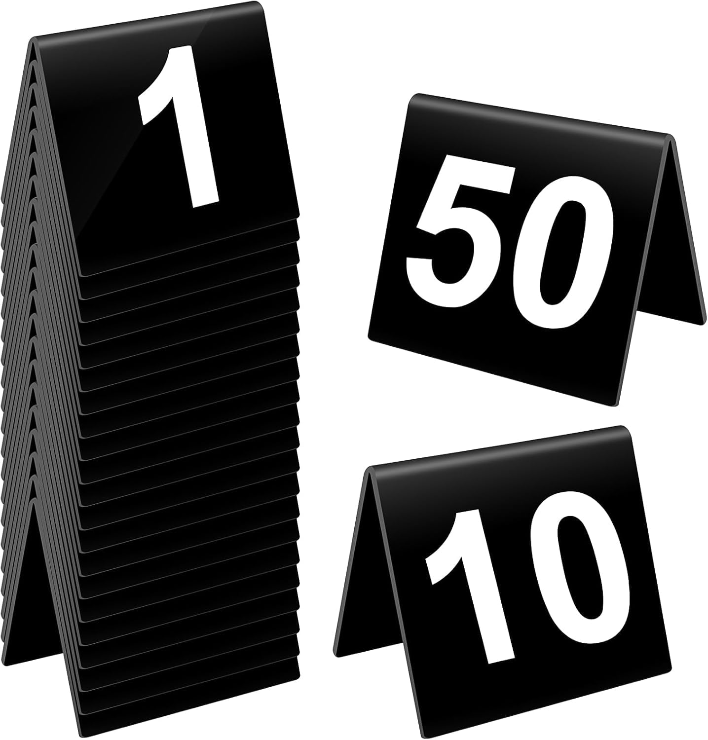 50 numeri da tavolo 1-50 espositori da tavolo numerati su entrambi i lati, in acrilico, colore nero, per matrimoni, ricevimenti, feste, banchetti