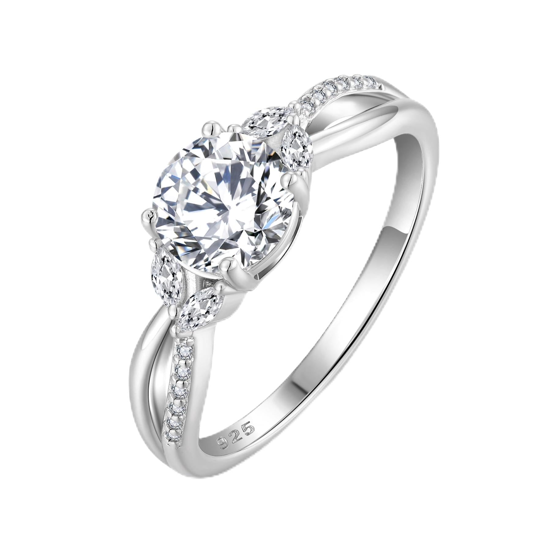 FJ Anello di Fidanzamento Argento 925 Anelli Promessa Matrimonio Anniversario Gioielli Regalo per Donna