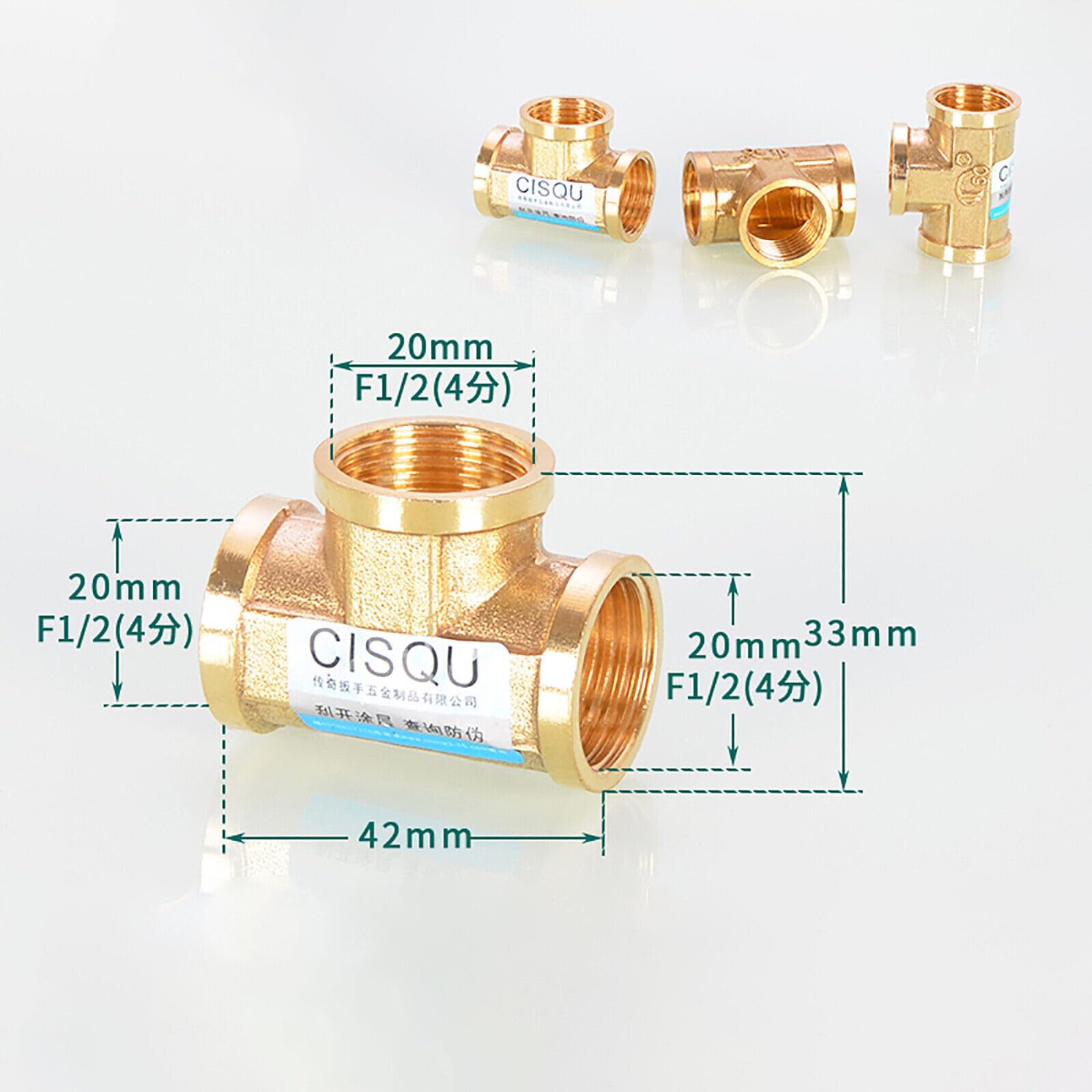 Adaptador de tubería con unión en T de latón BSP - Conexiones roscadas hembra a macho de 1/2" y 3/4"(10PCS 3/4"x58mm FFF)