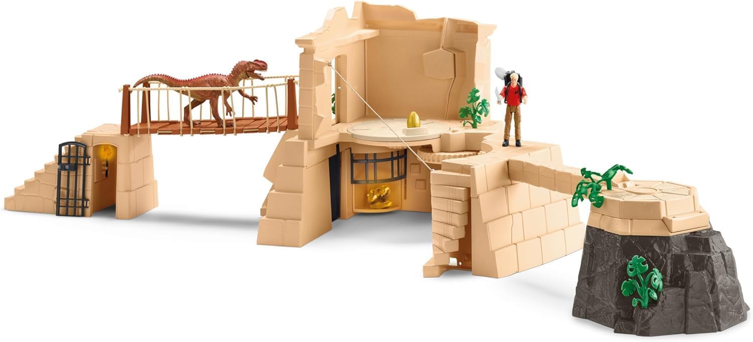Schleich 42657 Conquista del Templo de Dinosaurios, a Partir de 5 años, Dinosaurs - playset, 124 Piezas | Set incluye figura de dinosaurio y tesoro del investigador Flynn, exclusivo en Amazon