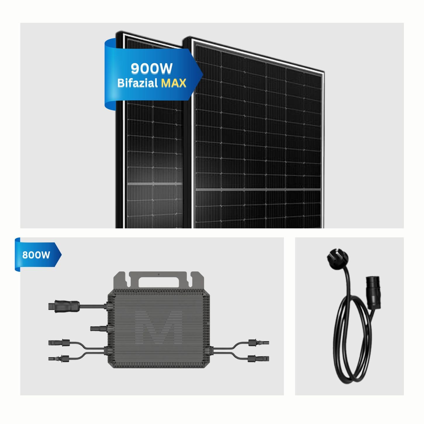 900W Balkonkraftwerk Komplettset – 800W MARSTEK Mikro-Wechselrichter mit 2x450W Bifazial Glas-Glas Solarmodulen