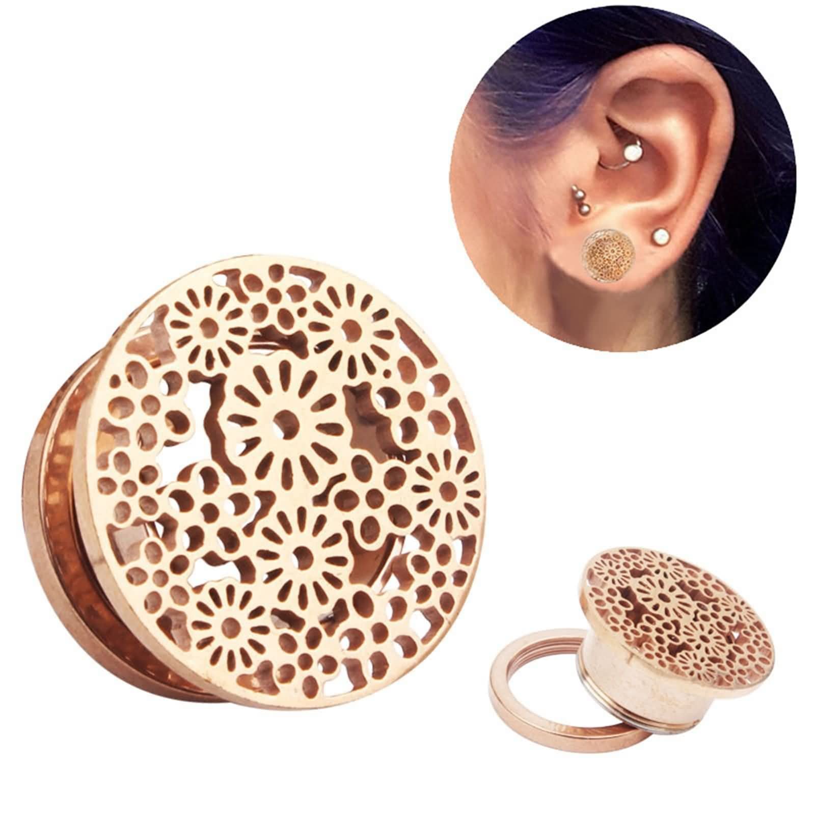Daesar Ohr Plug 6-16MM, Piercing Tunnel Edelstahl Blume mit Schraubverschluss Ohr Expander Set Tunnel Ohrringe
