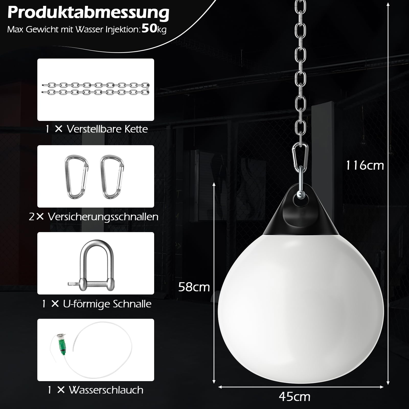 COSTWAY Worek bokserski na wodę Ø 45 cm/55 cm, 50 kg/80 kg, z regulowanym metalowym łańcuchem, klamrami bezpieczeństwa i wężem wodnym, worek bokserski dla dorosłych i dzieci