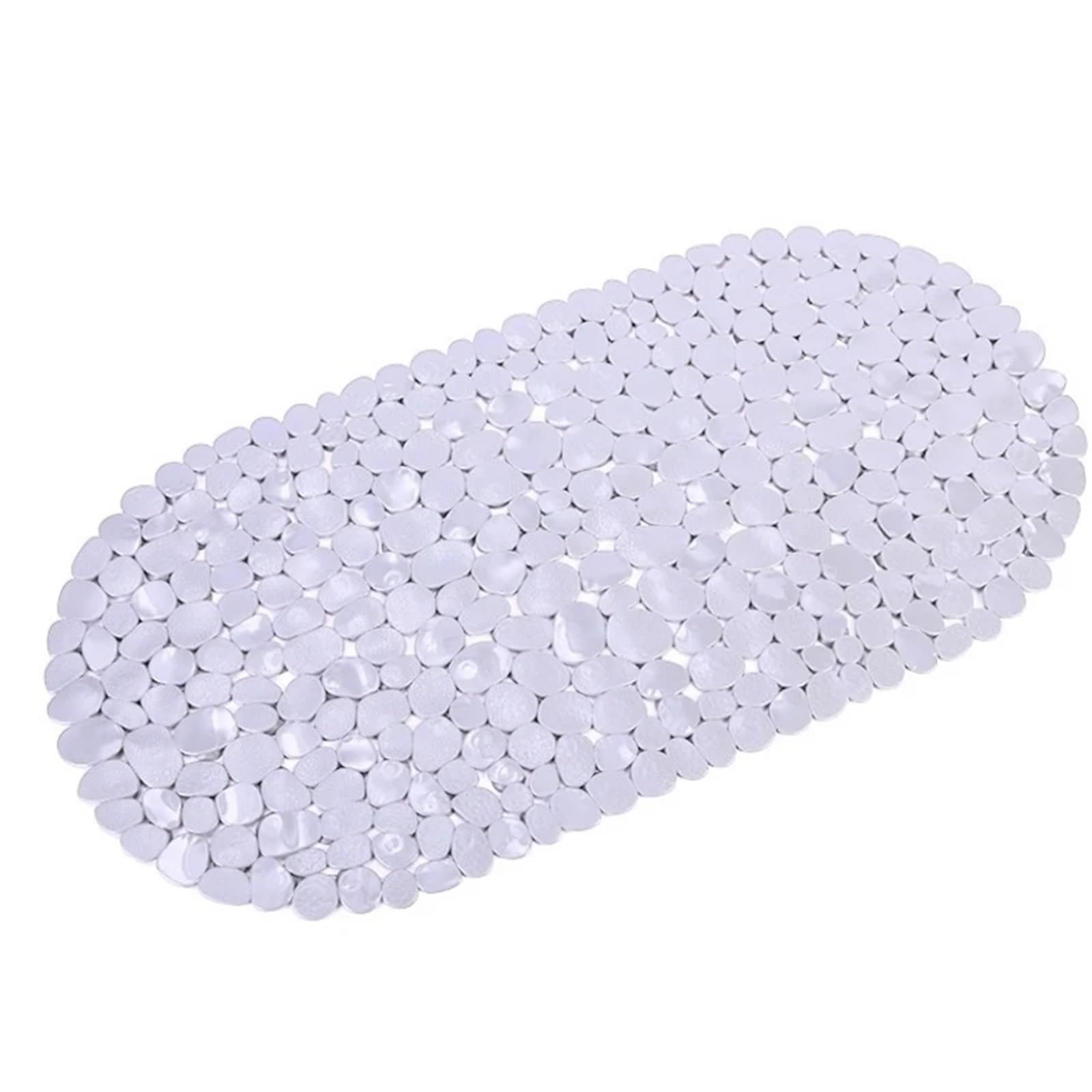 PVC Shower Mat, Oval Pebble Non Slip Bathtub Mat PVC Suction Cups Drain Shower Safe Multicolor 36x69cm(Wit)