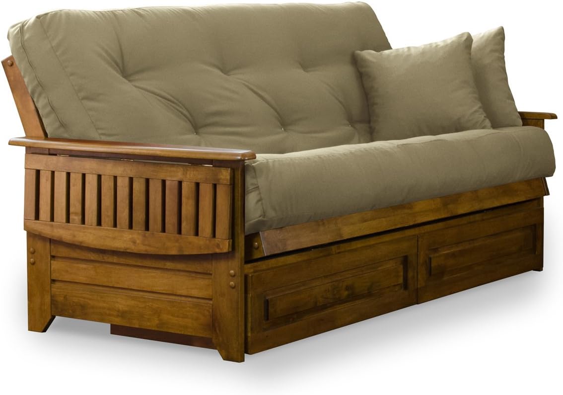 Nirvana Futons Brentwood Tray Arm Futon Frame, Drawers, and