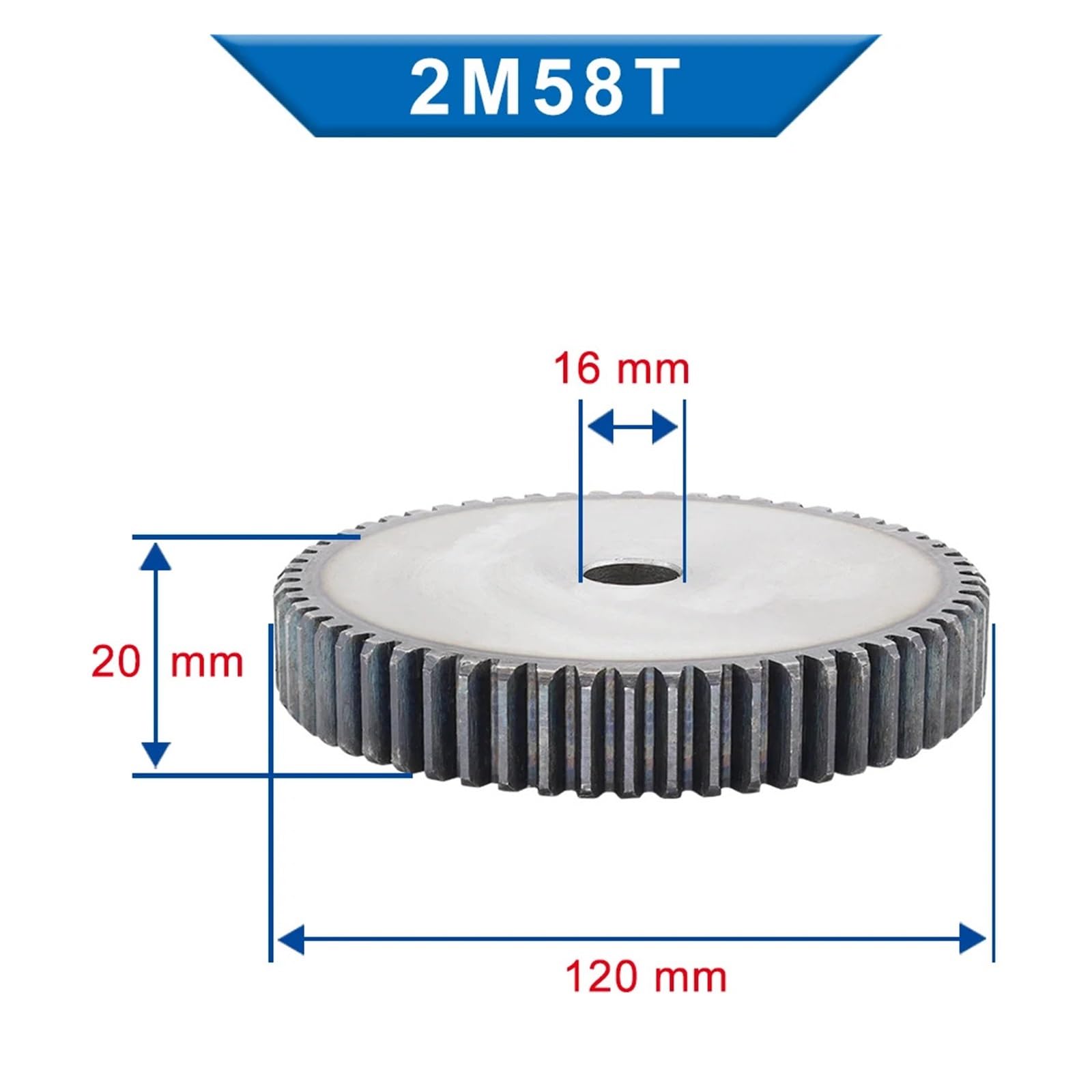 Bevel Gear Pinion Hardware Mechanical 1pcs Cylindrical Gear 2M57T/58T/59T/60T Hole Diameter 16 mm Low Carbon Steel High-Frequency Quenching for Teeth Flat Gear(58 Teeth)