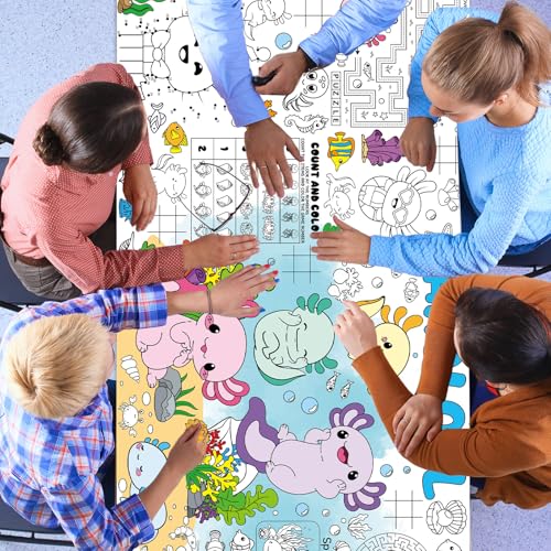Image of Naozinebi Axolotl Giant Coloring Poster for Kids Axolotls Large Coloring Tablecloth Big Paper Sheets Page Axolotl Theme Table Cloth DIY Activity Game Art Crafts Mat Wall Home Party Decoration Supplies