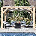 Yardistry 10 x 12 Meridian Louvered Room, Wooden Frame with Aluminum Louvered Panels with Gutter System and Hand Crank