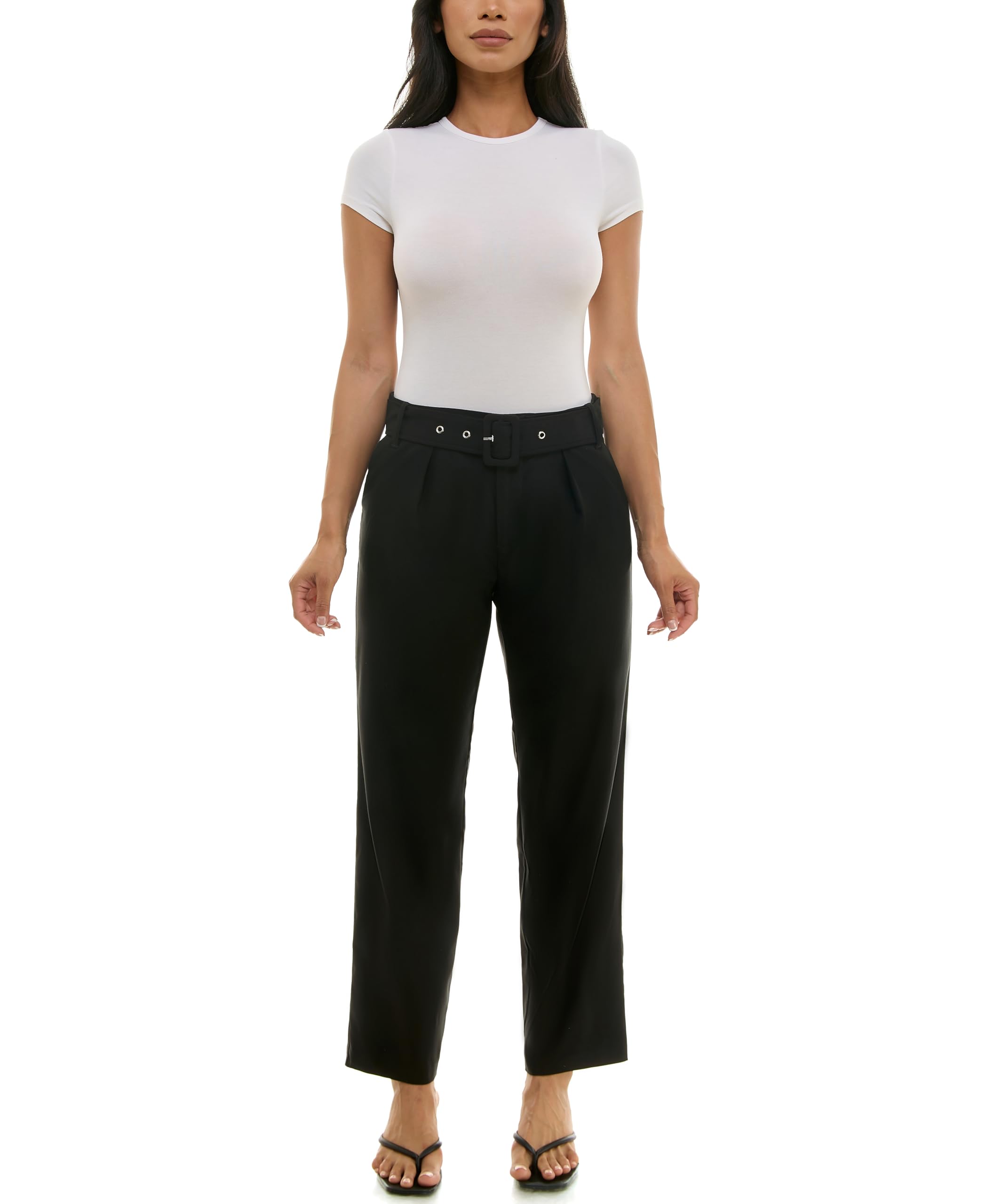 Nanette Nanette Lepore Womens Freedom Stretch Belted Straight Leg Pant with Front and Back Pockets