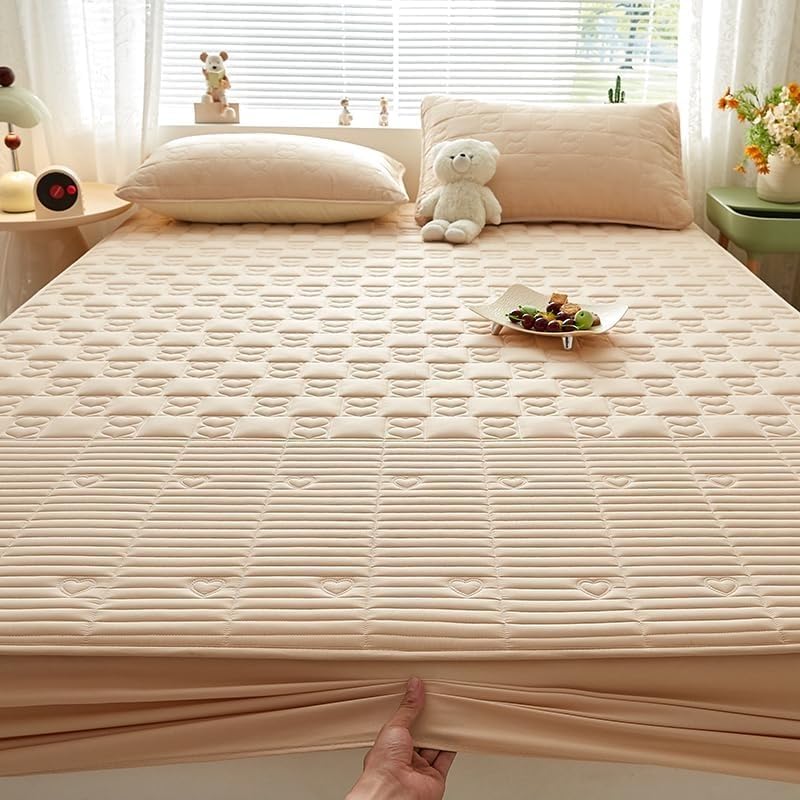Coprimaterasso Impermeabile, Copertura Completa con Angoli Elasticizzati e Tasche Profonde, Si Adatta a materassi Fino a 28 cm di Spessore, Morbido e Silenzioso (Kaki, 180x200 cm)