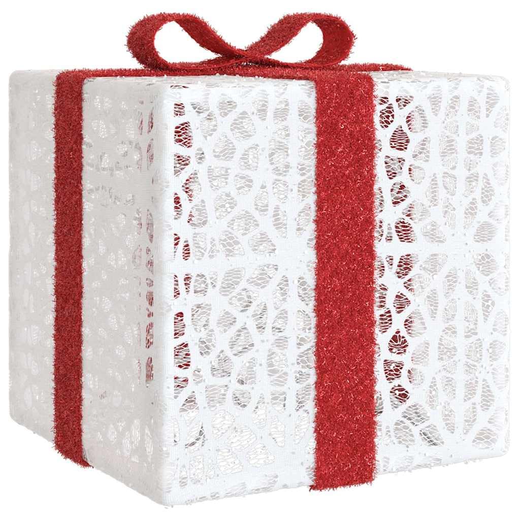 Set di 3 scatole regalo illuminate, 64 LED, luce bianca calda, decorazione natalizia con 8 effetti di luce, per interni, atmosfera festiva, risparmio energetico, alimentazione USB, diverse