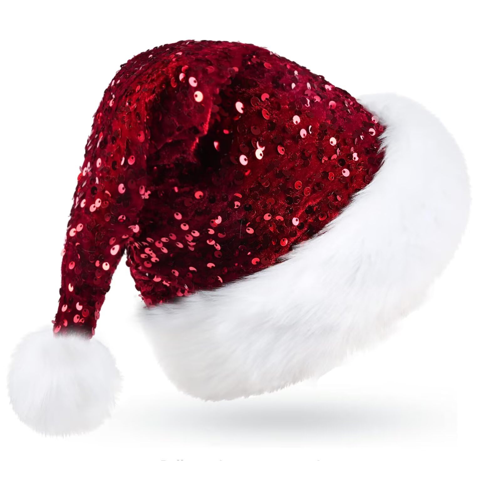 Sombrero de Navidad con lentejuelas, sombrero de Papá Noel con ribete de piel sintética, accesorio de fiesta de Navidad brillante para adultos
